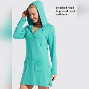 Coolibar Turquoise Hooded Swim Coverup Dress